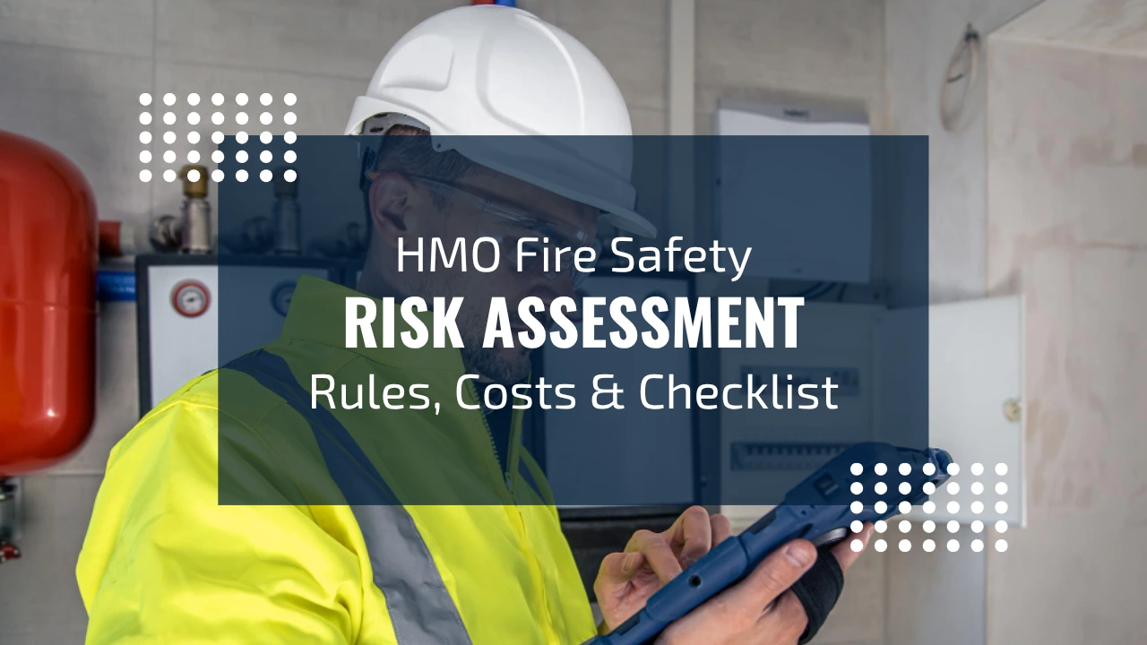 Landlord carrying out an HMO fire risk assessment in a shared hallway
